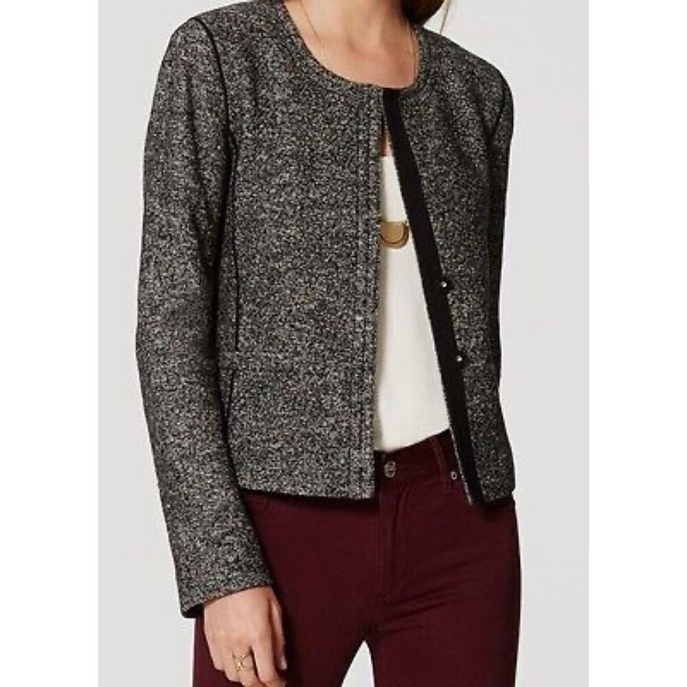 LOFT Marled Wool Black Textured Blazer